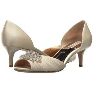 Sabine Ruched Satin Kitten-Heel Pumps